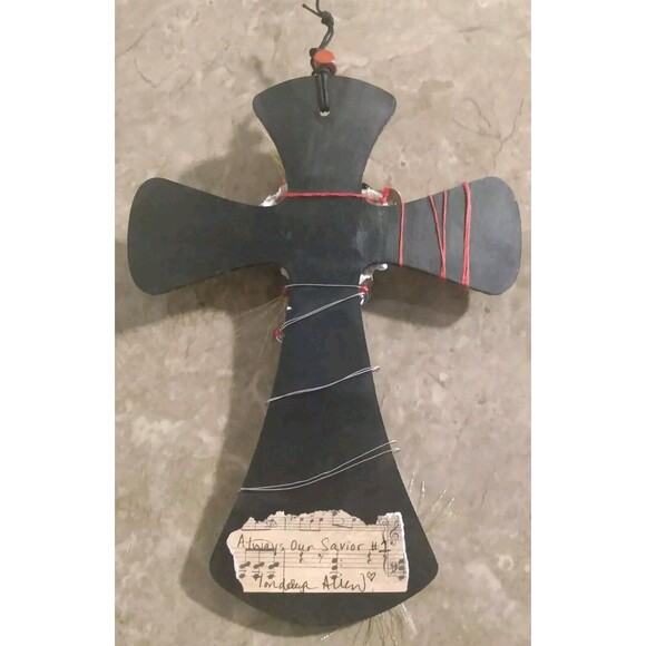 Mixed Media Christian Assemblage Art Wooden Cross Jesus Beads Charms Wall Decor - Picture 10 of 15